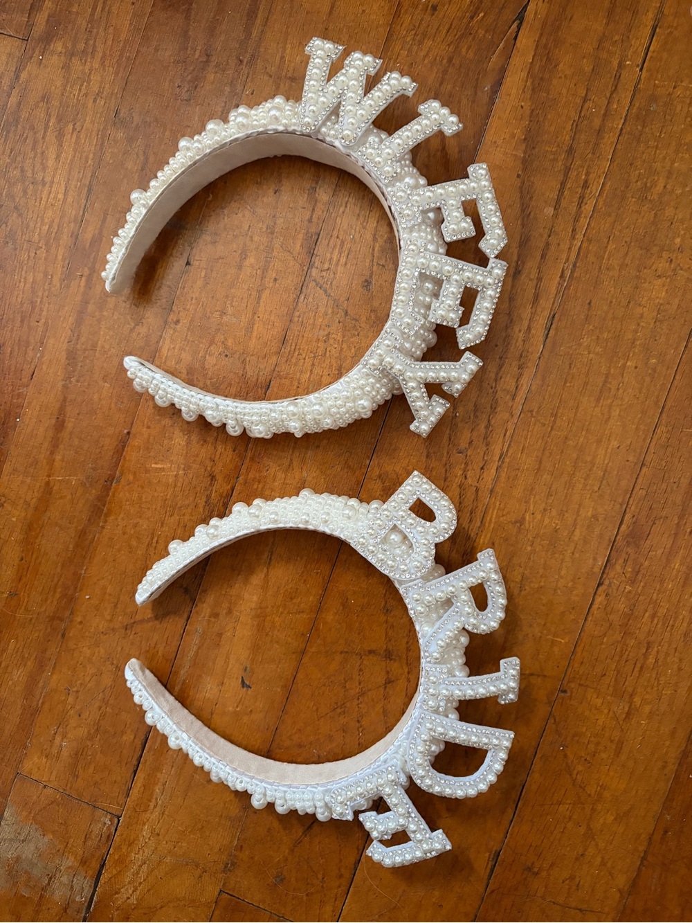 White Pearl 'WIFEY' and 'BRIDE' Decorative Headbands